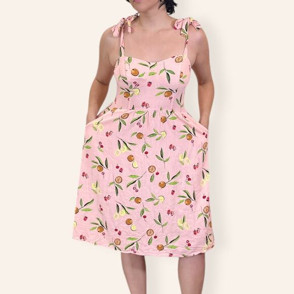 Lauren Conrad pink sundress with fruit patterns Size L - Picture 2 of 5
